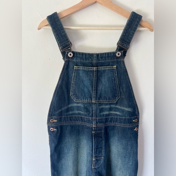 Buz Jones Dark Wash Wide Leg Cropped Frayed Cuff Denim Overalls Size Medium - Picture 2 of 15